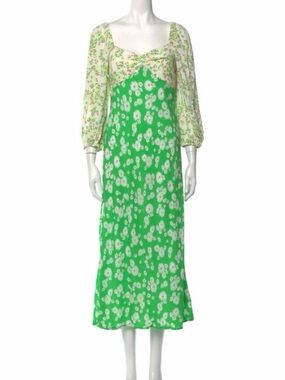 Rixo x Target Floral Green Midi Dress with Sleeves